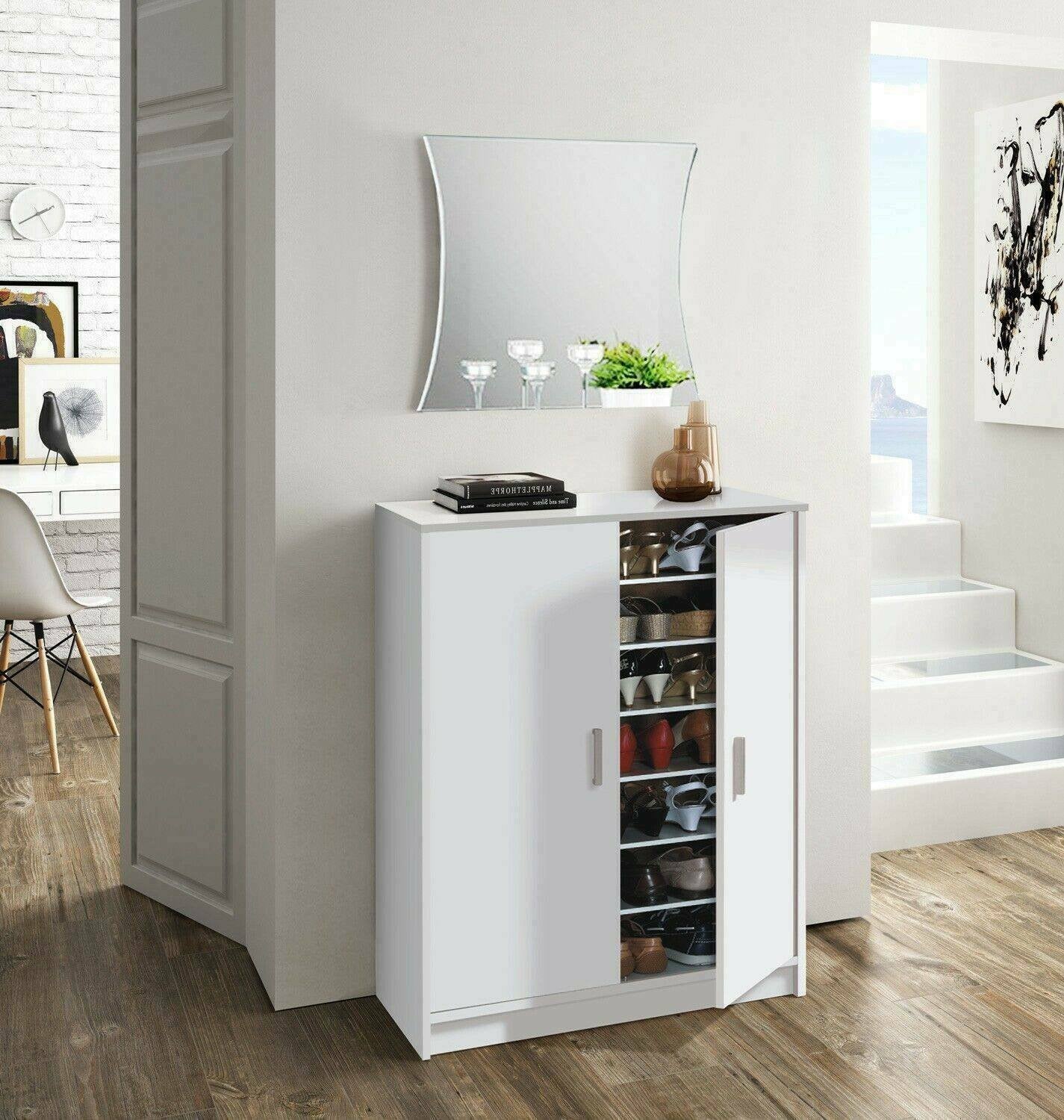 Armadio multiuso Arful, Armadio portascarpe a 2 ante, Mobile basso con 6 ripiani, Scarpiera bassa moderna, cm 75x36h101, Bianco