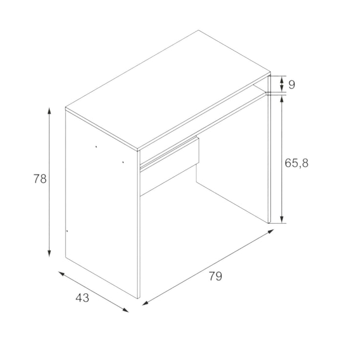Scrivania Acu, Scrittoio lineare con ripiano fisso, Tavolo da studio o ufficio porta PC, cm 79x43h87, Bianco effetto legno