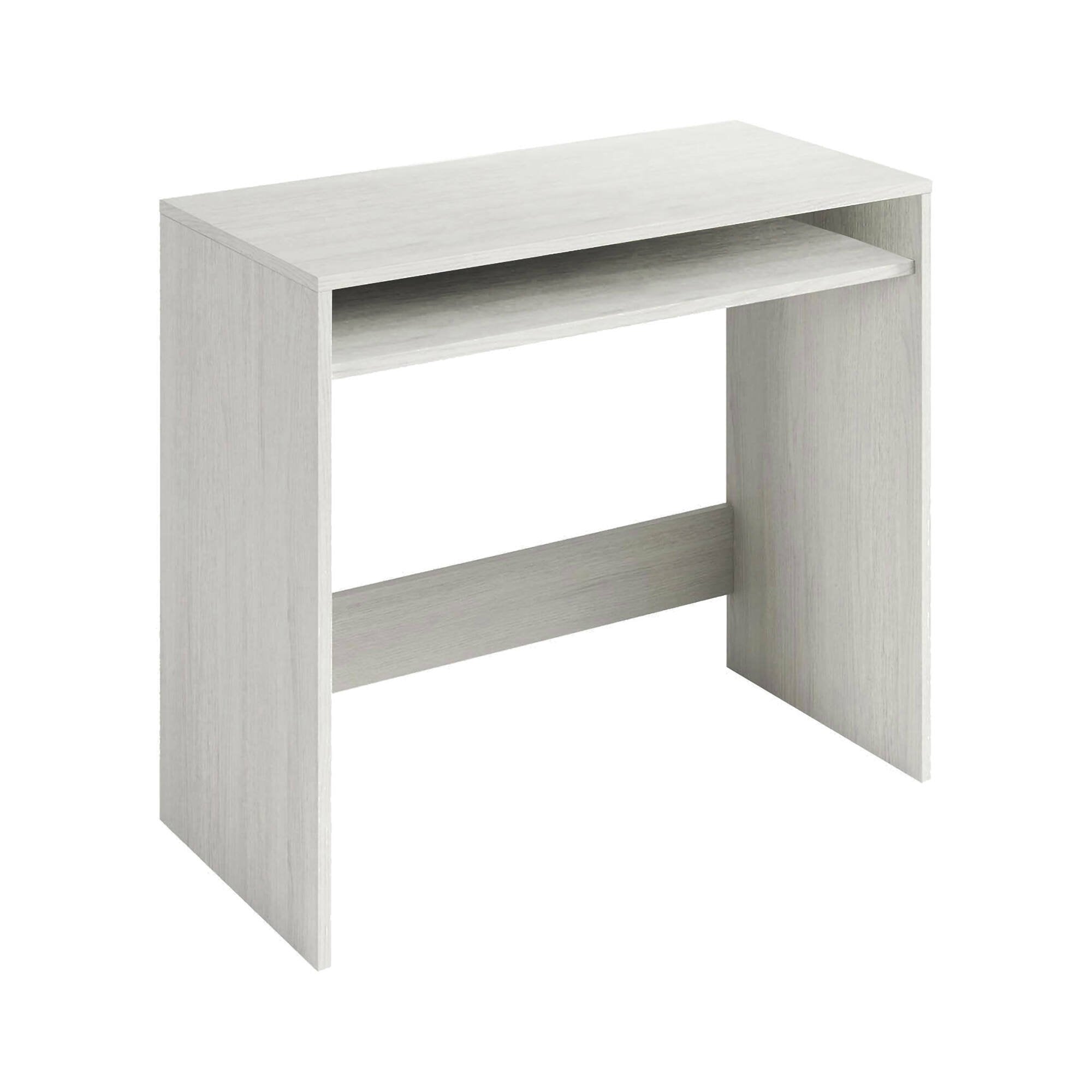 Scrivania Acu, Scrittoio lineare con ripiano fisso, Tavolo da studio o ufficio porta PC, cm 79x43h87, Bianco effetto legno