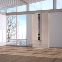 Guardaroba Appadu, Armadio per camera da letto a 2 ante e 2 cassetti, Mobile per camera da letto con barra appendiabiti, cm 81x52h180, Quercia