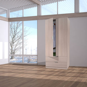 Guardaroba Appadu, Armadio per camera da letto a 2 ante e 2 cassetti, Mobile per camera da letto con barra appendiabiti, cm 81x52h180, Quercia