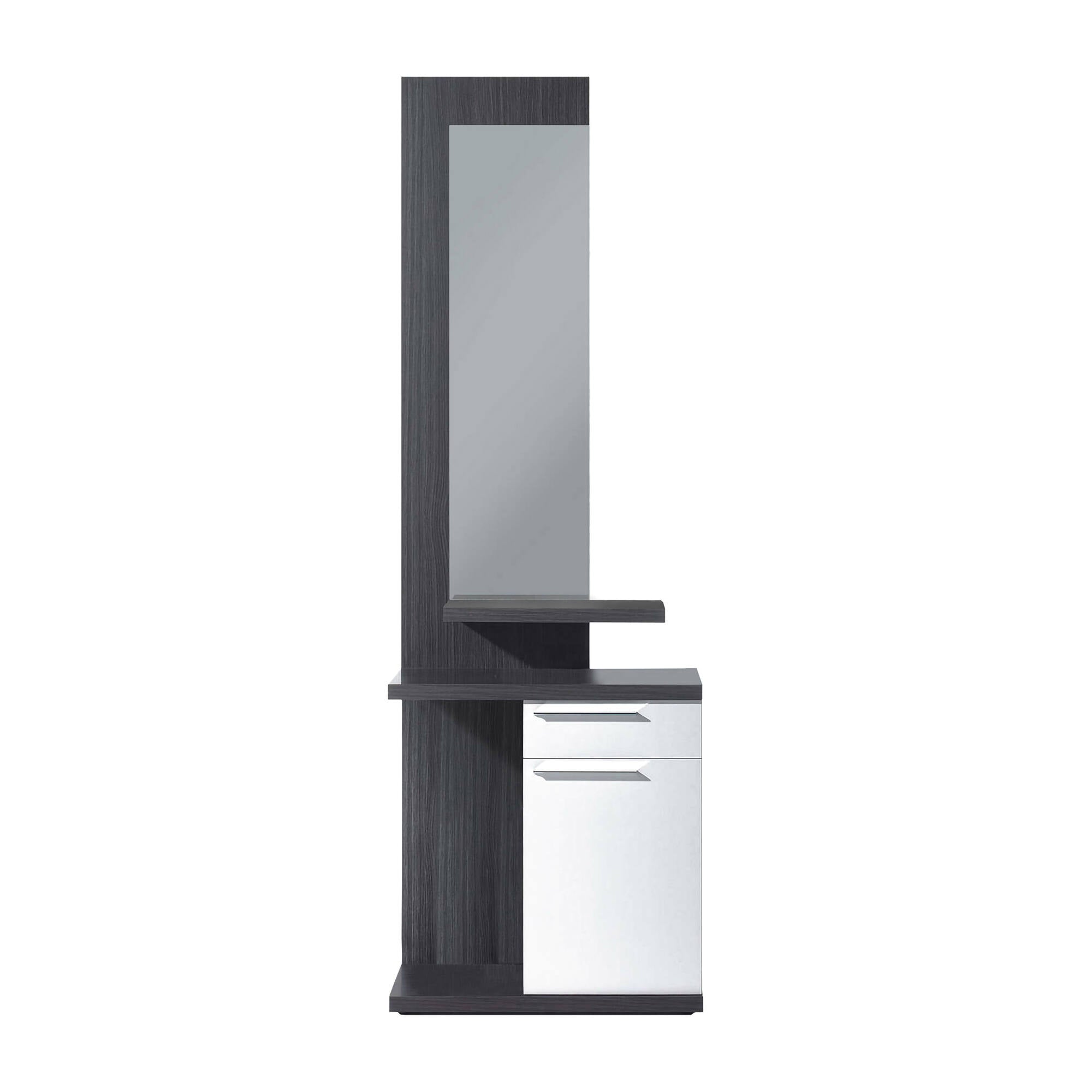 Mobile da ingresso Axell, Entratina con specchio, Mobile con anta e cassetto per entrata, cm 61x29h186, Bianco e Grigio cenere