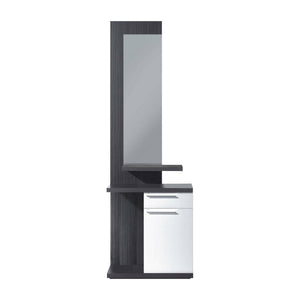 Mobile da ingresso Axell, Entratina con specchio, Mobile con anta e cassetto per entrata, cm 61x29h186, Bianco e Grigio cenere