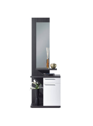 Mobile da ingresso Axell, Entratina con specchio, Mobile con anta e cassetto per entrata, cm 61x29h186, Bianco e Grigio cenere