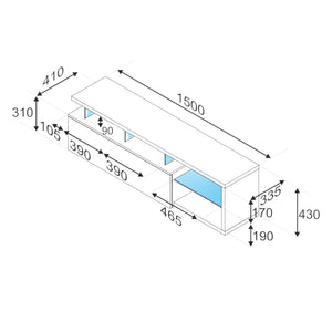 Mobile porta TV Amiuty, Credenza per televisione da soggiorno con 1 anta, Supporto TV con luce led, Buffet da salotto, cm 150x41h50, Bianco lucido