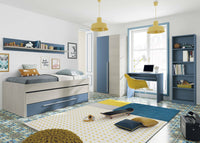 Guardaroba Alpine, Armadio per camera da letto a 2 ante battenti, Mobile con 3 ripiani e barra appendiabiti, cm 90x52h200, Bianco e Blu