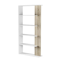 Libreria Eolo, Mobile portalibri bifacciale a 5 ripiani, Scaffale divisorio da ufficio o cameretta, cm 90x25h180, Bianco e Rovere