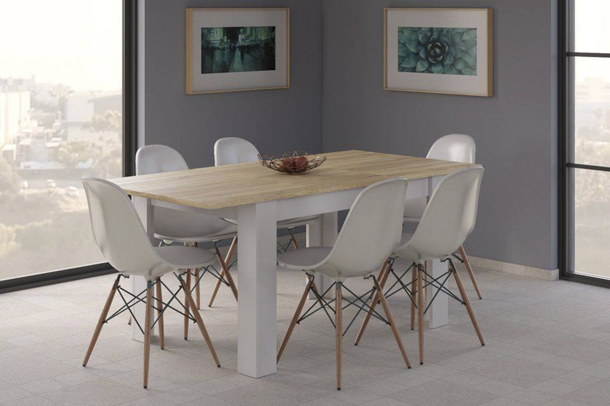 Tavolo allungabile Abudula, Tavolo per sala da pranzo allungabile, Tavolo da pranzo estensibile con allunga, cm 140/190x90h78, Rovere e Bianco