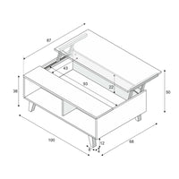 Tavolino da salotto Parche, Tavolino da caffÒ¨, Tavolo basso da soggiorno, cm 100x68h38, Bianco lucido e Rovere