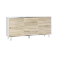 Credenza Acrolorum, Madia moderna a 3 ante e ripiani, Buffet da cucina, Buffet di design da soggiorno, cm 154x40h75, Bianco lucido e Bianco