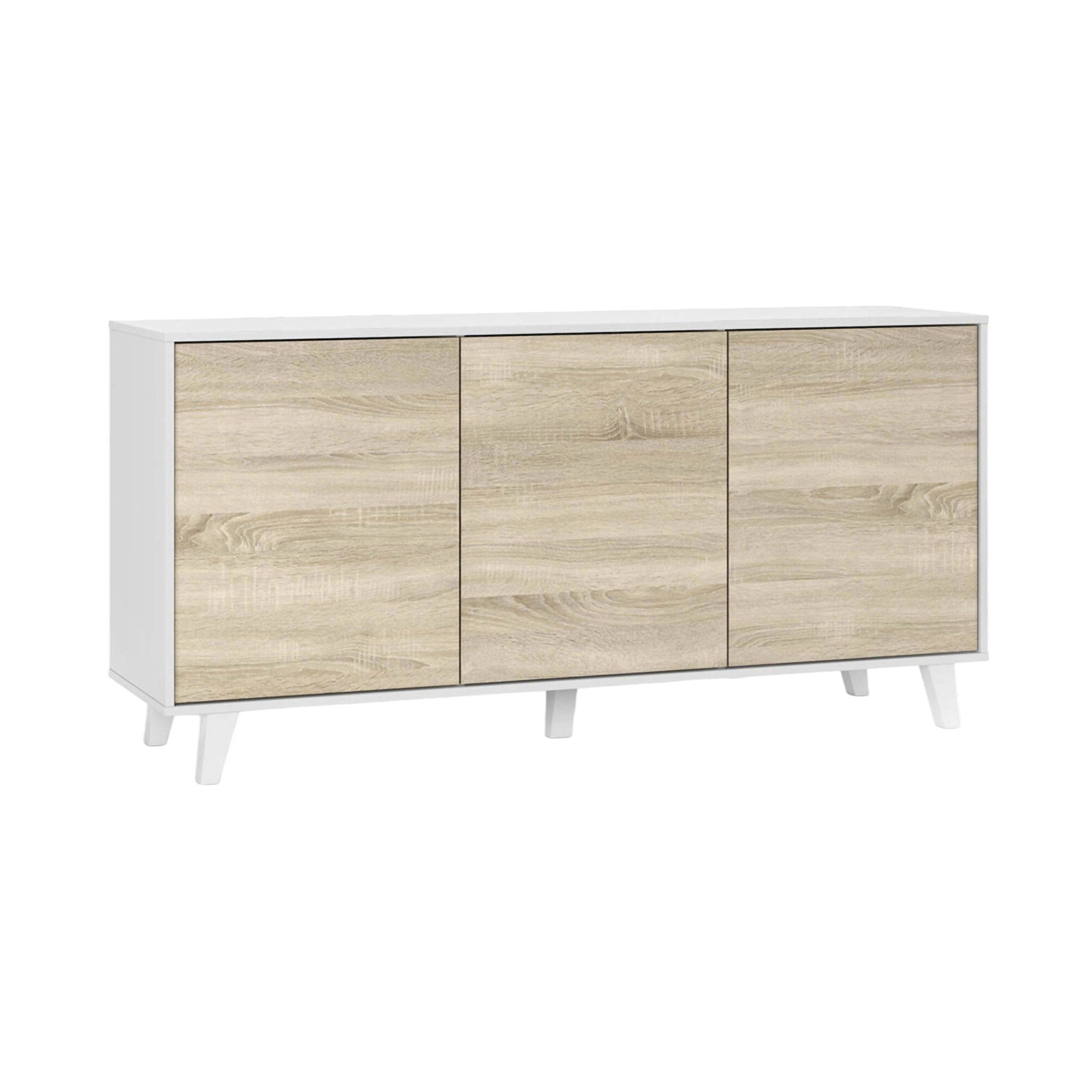 Credenza Acrolorum, Madia moderna a 3 ante e ripiani, Buffet da cucina, Buffet di design da soggiorno, cm 154x40h75, Bianco lucido e Bianco