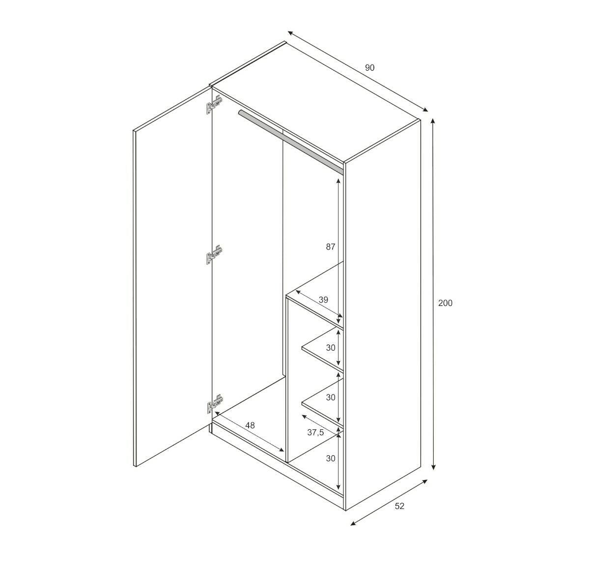 Guardaroba Aronia, Armadio per cameretta, Mobile a 3 ante e 3 ripiani con barra appendiabiti, cm 90x52h200, Bianco e Verde acqua