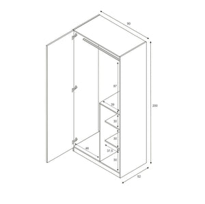 Guardaroba Aronia, Armadio per cameretta, Mobile a 3 ante e 3 ripiani con barra appendiabiti, cm 90x52h200, Bianco e Verde acqua