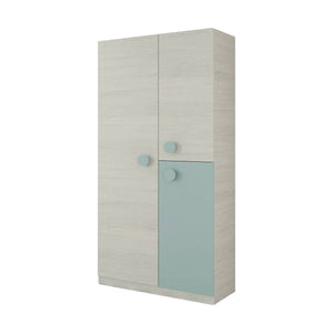 Guardaroba Aronia, Armadio per cameretta, Mobile a 3 ante e 3 ripiani con barra appendiabiti, cm 90x52h200, Bianco e Verde acqua