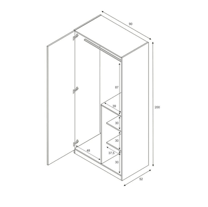 Guardaroba Aronia, Armadio per cameretta, Mobile a 3 ante e 3 ripiani con barra appendiabiti, cm 90x52h200, Grigio e Rosa