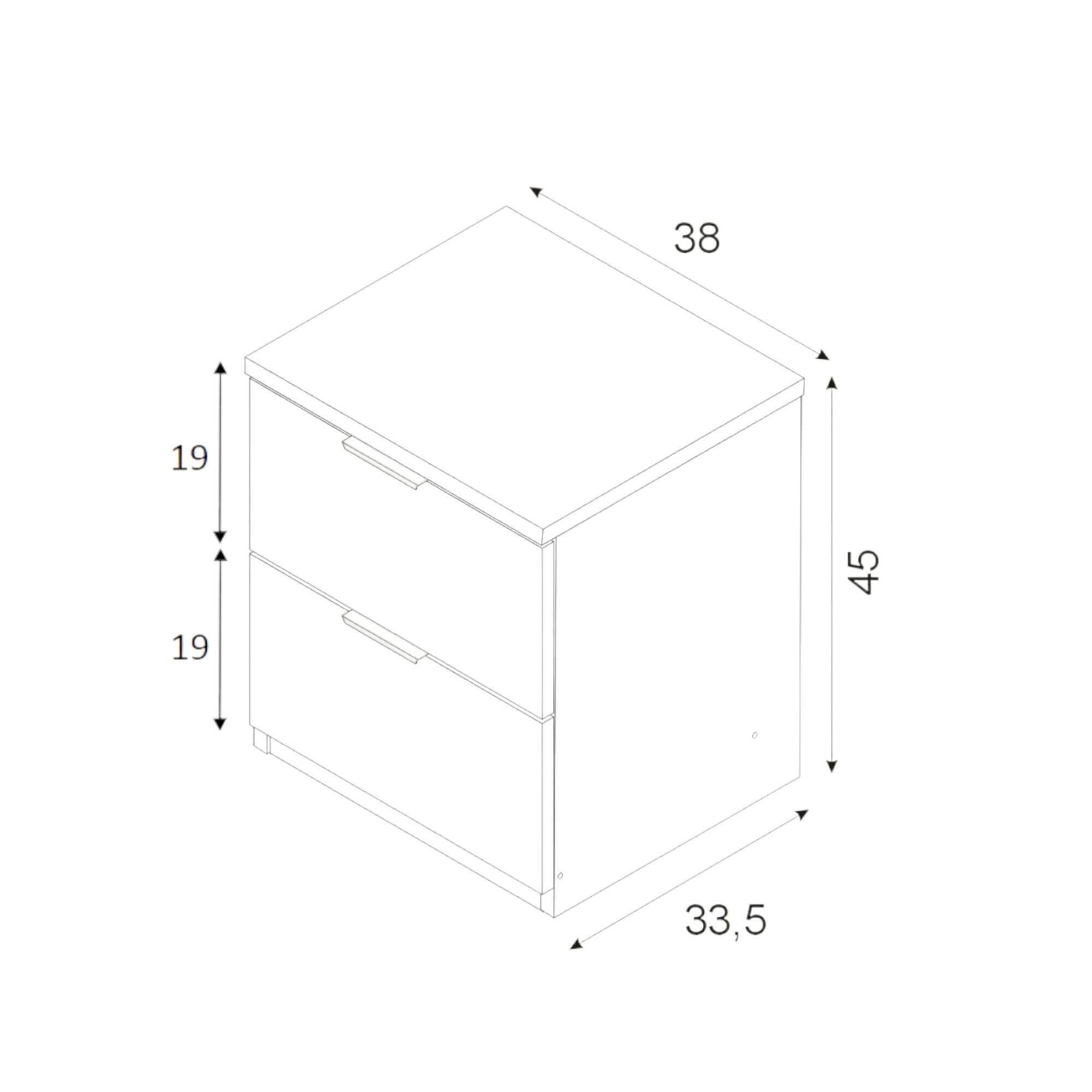 Comodino Artiglio, Comodino moderno a 2 cassetti, Tavolino da notte, ComÒ² basso per camera da letto, cm 38x34h45, Bianco