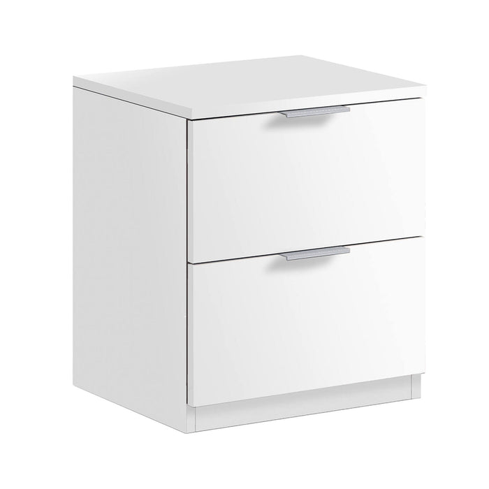 Comodino Artiglio, Comodino moderno a 2 cassetti, Tavolino da notte, ComÒ² basso per camera da letto, cm 38x34h45, Bianco