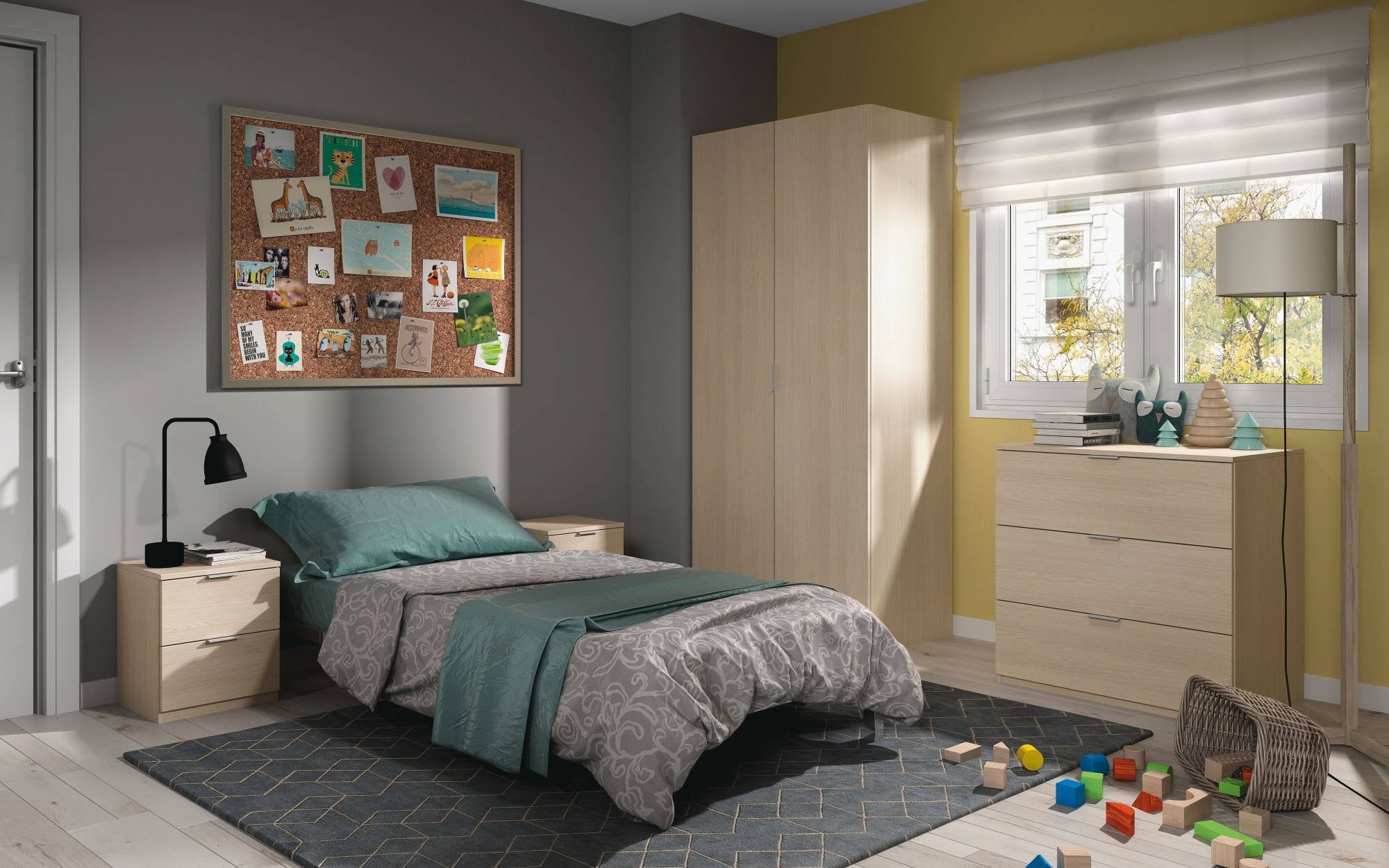 Comodino Artiglio, Comodino moderno a 2 cassetti, Tavolino da notte, ComÒ² basso per camera da letto, cm 38x34h45, Rovere