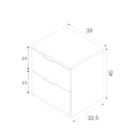 Comodino Artiglio, Comodino moderno a 2 cassetti, Tavolino da notte, ComÒ² basso per camera da letto, cm 38x34h45, Rovere