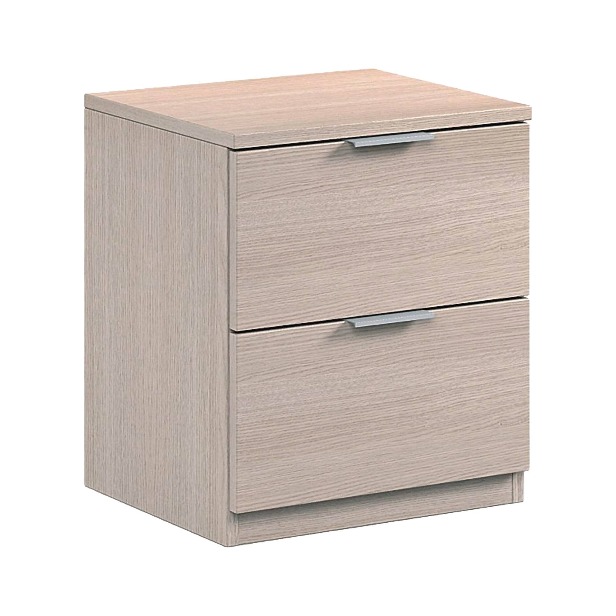 Comodino Artiglio, Comodino moderno a 2 cassetti, Tavolino da notte, ComÒ² basso per camera da letto, cm 38x34h45, Rovere