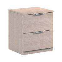 Comodino Artiglio, Comodino moderno a 2 cassetti, Tavolino da notte, ComÒ² basso per camera da letto, cm 38x34h45, Rovere