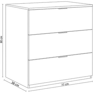 Cassettiera Rea, Settimanale moderna a 3 cassetti, Mobile ComÒ² basso per camera da letto, Mobile Settimanale, cm 77x38h80, Bianco