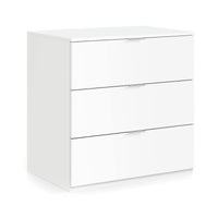 Cassettiera Rea, Settimanale moderna a 3 cassetti, Mobile ComÒ² basso per camera da letto, Mobile Settimanale, cm 77x38h80, Bianco