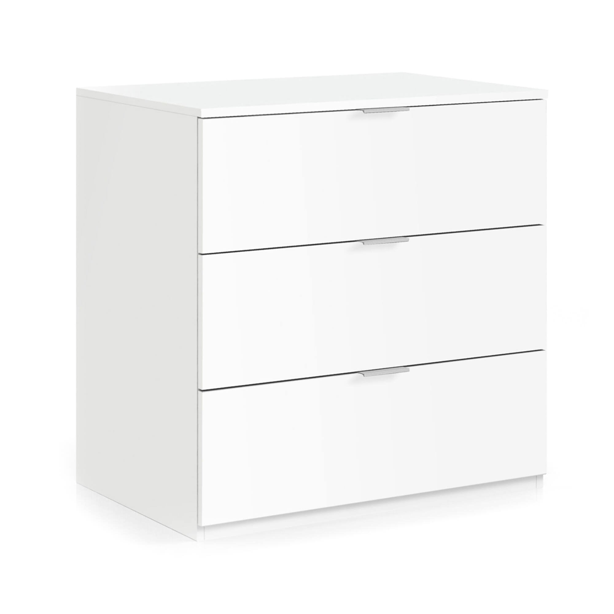 Cassettiera Rea, Settimanale moderna a 3 cassetti, Mobile ComÒ² basso per camera da letto, Mobile Settimanale, cm 77x38h80, Bianco