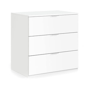 Cassettiera Rea, Settimanale moderna a 3 cassetti, Mobile ComÒ² basso per camera da letto, Mobile Settimanale, cm 77x38h80, Bianco