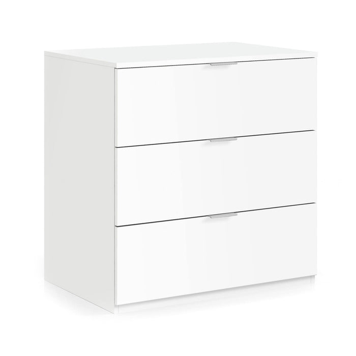 Cassettiera Rea, Settimanale moderna a 3 cassetti, Mobile ComÒ² basso per camera da letto, Mobile Settimanale, cm 77x38h80, Bianco