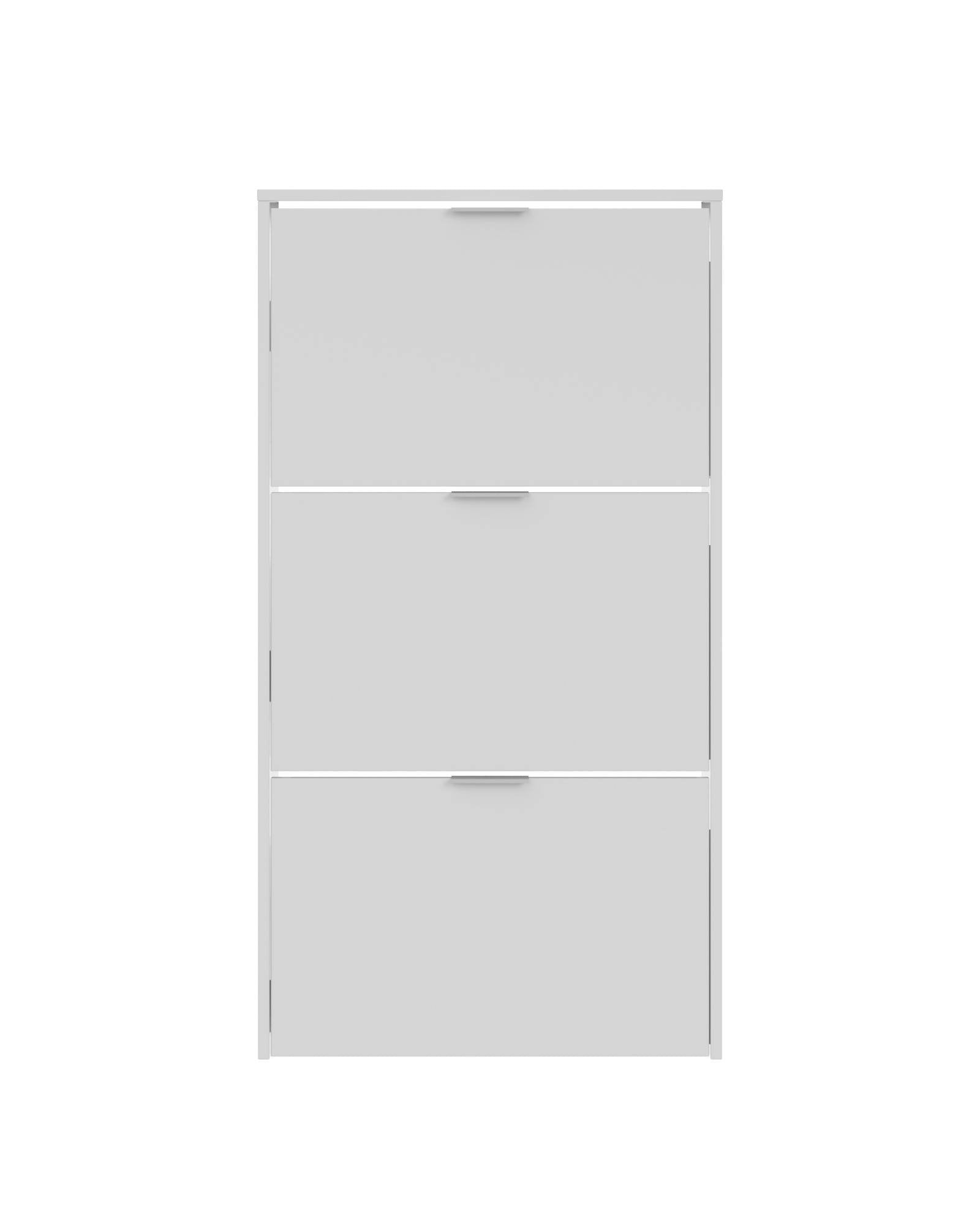 Scarpiera Asca, Armadio portascarpe a 3 ante a ribalta, Mobile con doppia capienza per max 18 paia di scarpe, cm 70x17h180, Bianco lucido