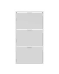 Scarpiera Asca, Armadio portascarpe a 3 ante a ribalta, Mobile con doppia capienza per max 18 paia di scarpe, cm 70x17h180, Bianco lucido