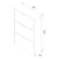 Scarpiera Asca, Armadio portascarpe a 3 ante a ribalta, Mobile con doppia capienza per max 18 paia di scarpe, cm 70x17h180, Bianco lucido