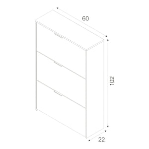 Scarpiera Asca, Armadio portascarpe a 3 ante a ribalta, Mobile con doppia capienza per max 18 paia di scarpe, cm 70x17h180, Bianco lucido