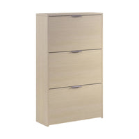 Scarpiera Asca, Armadio portascarpe a 3 ante a ribalta, Mobile con doppia capienza per max 18 paia di scarpe, cm 70x17h180, Rovere