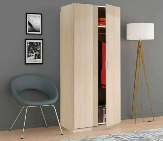 Guardaroba Avik, Armadio per camera da letto a 2 ante battenti, Mobile per camera da letto con 1 ripiano e barra appendiabiti, cm 82x52h180, Rovere