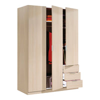 Guardaroba Astuzzia, Armadio per camera da letto a 3 ante e 3 cassetti, Mobile con 3 ripiani e barra appendiabiti, cm 121x52h180, Rovere