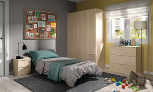 Guardaroba Astuzzia, Armadio per camera da letto a 3 ante e 3 cassetti, Mobile con 3 ripiani e barra appendiabiti, cm 121x52h180, Rovere