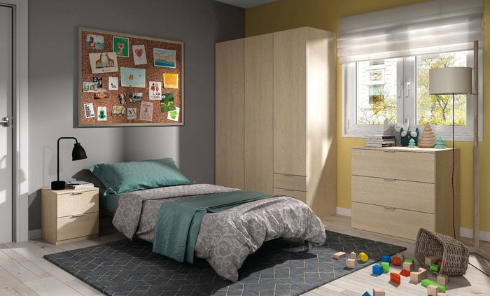 Guardaroba Astuzzia, Armadio per camera da letto a 3 ante e 3 cassetti, Mobile con 3 ripiani e barra appendiabiti, cm 121x52h180, Rovere