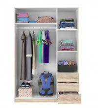 Guardaroba Ade, Armadio per camera da letto a 3 ante e 3 cassetti, Mobile con 3 ripiani e barra appendiabiti, cm 135x52h200, Rovere