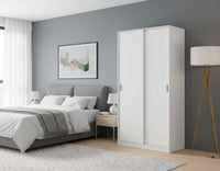 Guardaroba Alt, Armadio per camera da letto a 2 ante scorrevoli, Mobile con ripiano e barra appendiabiti, cm 100x50h200, Bianco