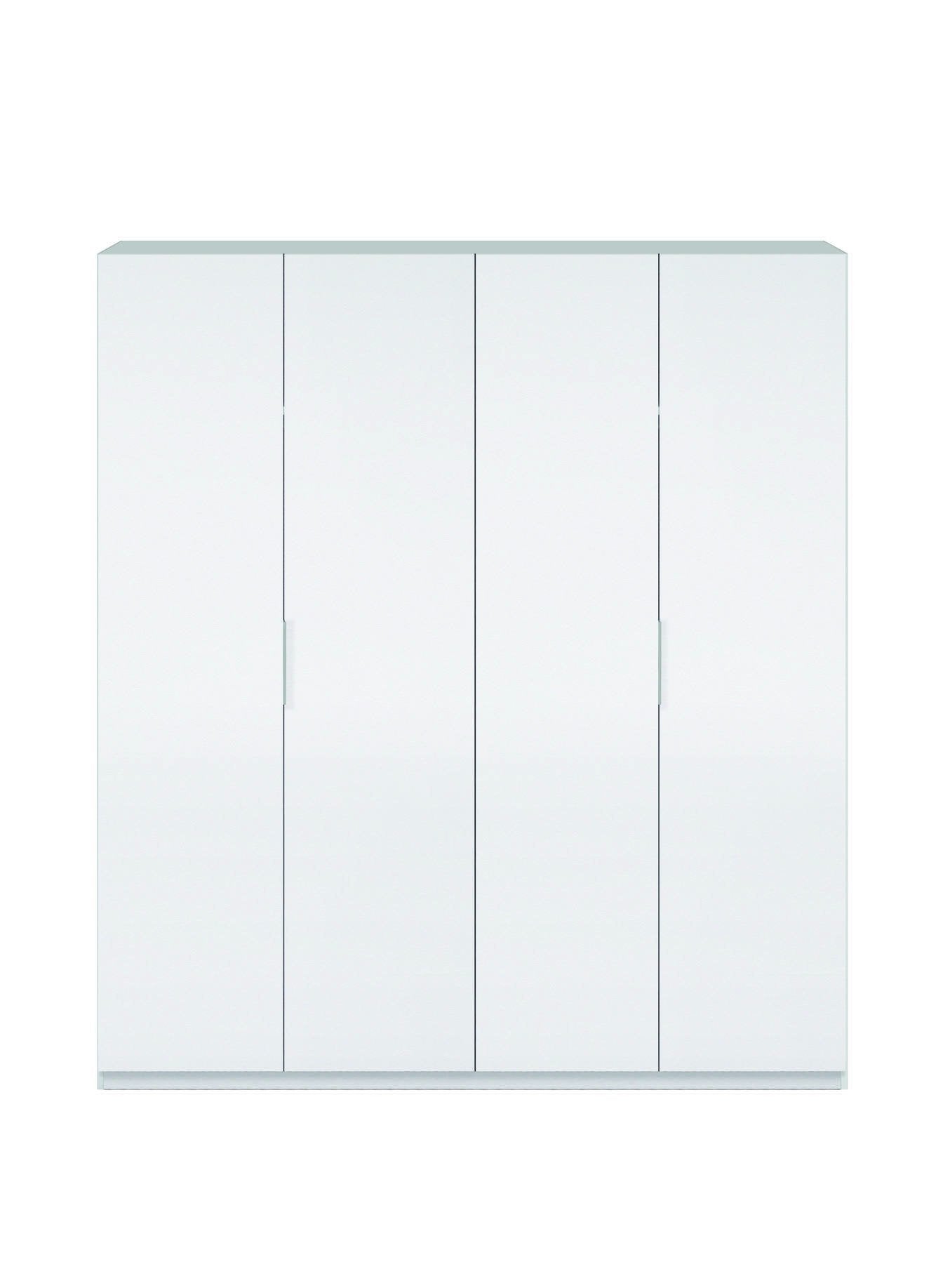 Guardaroba Aram, Armadio per camera da letto a 4 ante battenti, Mobile con 2 ripiani e barra appendiabiti, cm 180x52h200, Bianco