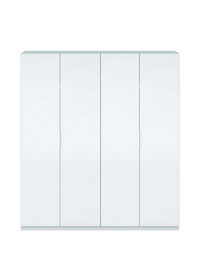 Guardaroba Aram, Armadio per camera da letto a 4 ante battenti, Mobile con 2 ripiani e barra appendiabiti, cm 180x52h200, Bianco
