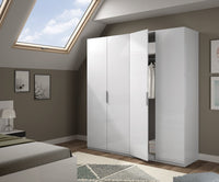 Guardaroba Aram, Armadio per camera da letto a 4 ante battenti, Mobile con 2 ripiani e barra appendiabiti, cm 180x52h200, Bianco
