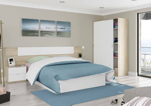 Guardaroba Adrenalin, Armadio per camera da letto a 2 ante scorrvoli, Mobile con 3 ripiani e barra appendiabiti, cm 120x50h200, Rovere e Bianco