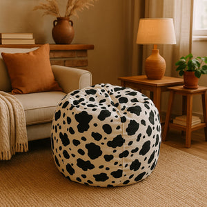 Pouf a sacco con Lorenza, colore bianco e nero, Misure 80 x 120 x 80 cm