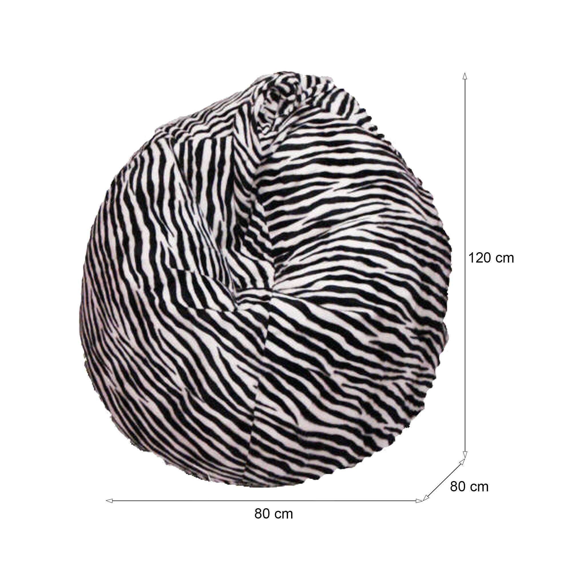 Pouf a sacco con fantasia Lorenza, colore bianco e nero, Misure 80 x 120 x 80 cm