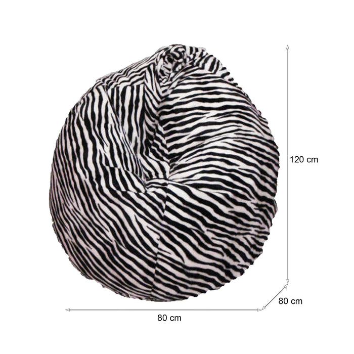 Pouf a sacco con fantasia Lorenza, colore bianco e nero, Misure 80 x 120 x 80 cm