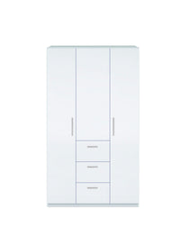 Guardaroba Anama, Armadio per camera da letto a 3 ante battenti, Mobile con barra appendiabiti e 3 ripiani, cm 117x52h203, Bianco