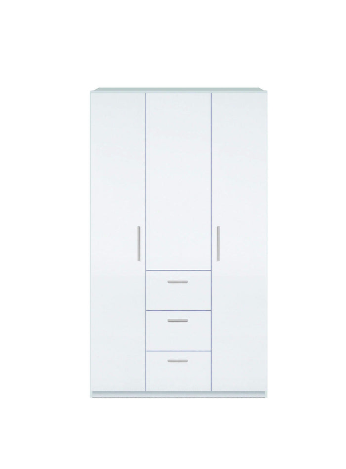 Guardaroba Anama, Armadio per camera da letto a 3 ante battenti, Mobile con barra appendiabiti e 3 ripiani, cm 117x52h203, Bianco